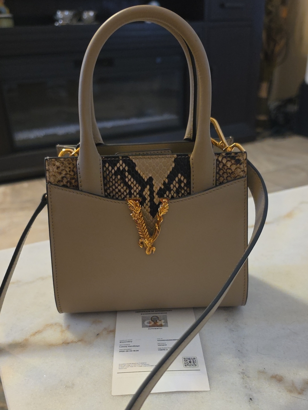 Versace Virtus Top-Handle 2Way Python Print Handbag EUC And COI